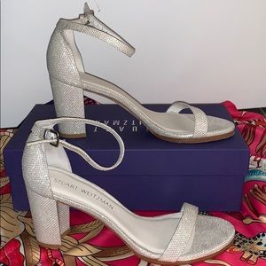 Stuart Weitzman NearlyNude Silver Sandals